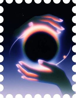 Hands cradling a glowing ring of light around a dark sphere
